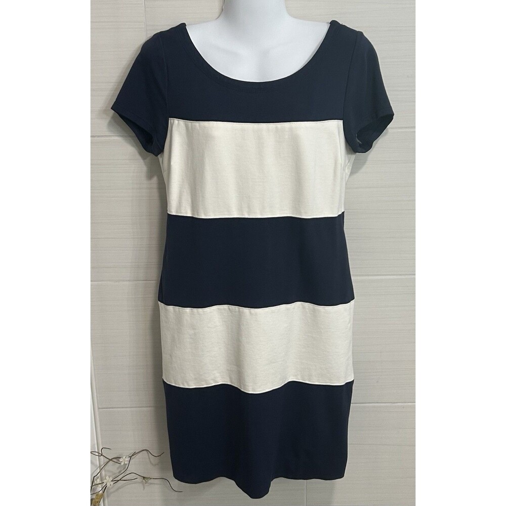 Banana Republic Navy White Stripe Knee Length Dress 8, Casual Travel Coastal
